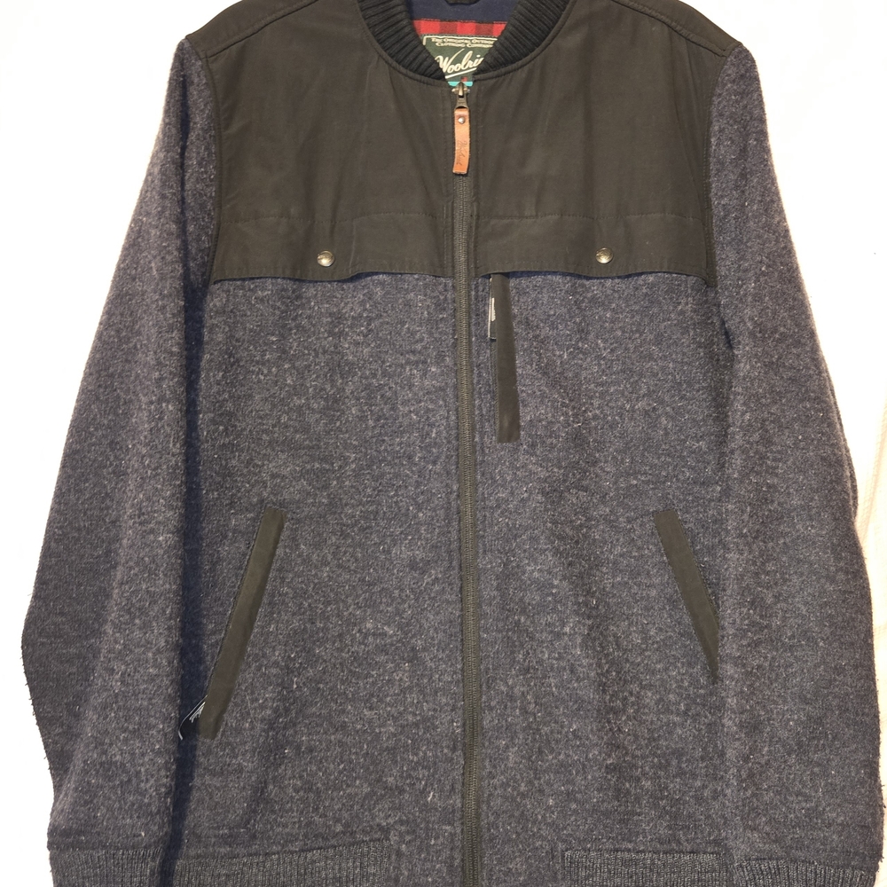 Woolrich Navy Heather Lined Full Zip Jacket Coat Heavy Weight‎ Wool Blend Chores